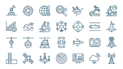 Fototapeta premium Marine technology and oceanography scientific research icons.