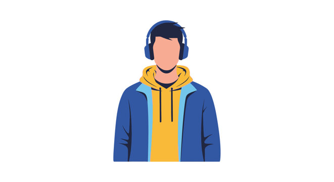 Young man wearing headphones smiling.