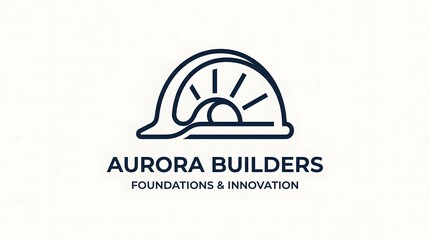 Fototapeta premium Aurora builders logo construction company branding with sun and helmet icon