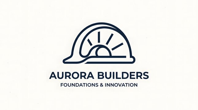 Aurora builders logo construction company branding with sun and helmet icon