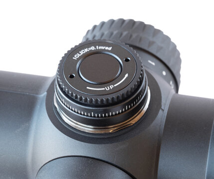 Close-up of the windage turret on a tactical riflescope