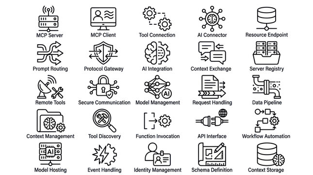 Model context protocol and server infrastructure line icon set