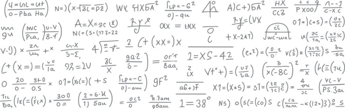 Handwritten mathematical equations and formulas scattered across a white background mathematics algebra