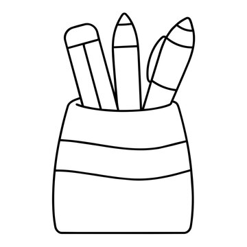 pen holder clipart line icon. Education and business stationary concept.