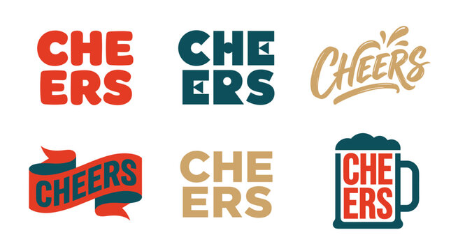 Cheers text graphics and illustrations for celebration and toast