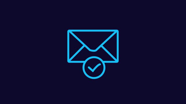 Glowing neon blue email box and check mark icon. Mail box with check mark.