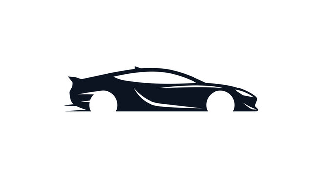 A minimalist black silhouette of a fast sports car moving quickly