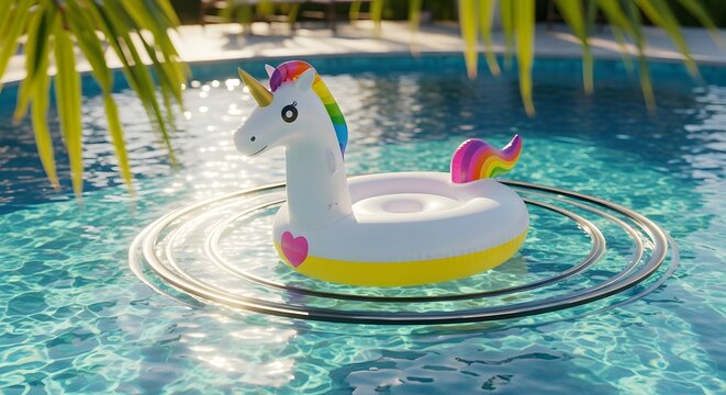 Unicorn inflatable float in swimming pool