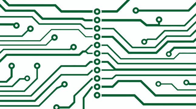 Green electronic circuit board pattern on white.