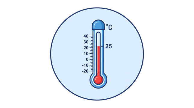 Temperature measurement icon showing Celsius scale with red liquid indicator in circle