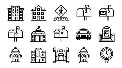 City Icons: Buildings, Mailboxes, Taxi, Hydrants, Pedestrian Crossing, Clock © Turok