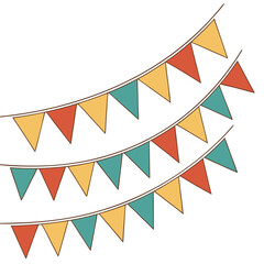 Obraz premium Vector party bunting banner collection with multicolored triangle flags for festive decorations and holiday celebration backgrounds isolated on white for easy editing in graphic design templates.