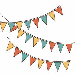 Obraz premium Festive bunting banners with colorful triangle flags vector collection for party decor and holiday event background designs isolated on white backdrop for versatile use in digital and print media.