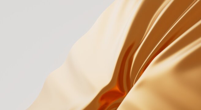 Luxurious golden silk waves create a fluid abstract background texture.
