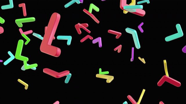 Abstract L letter alphabet particle animation on transparent alpha background.