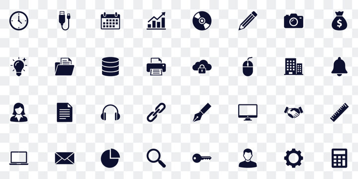 Modern Business, Office Technology Vector Icons Set Communication, Finance, Data, Security Productivity
