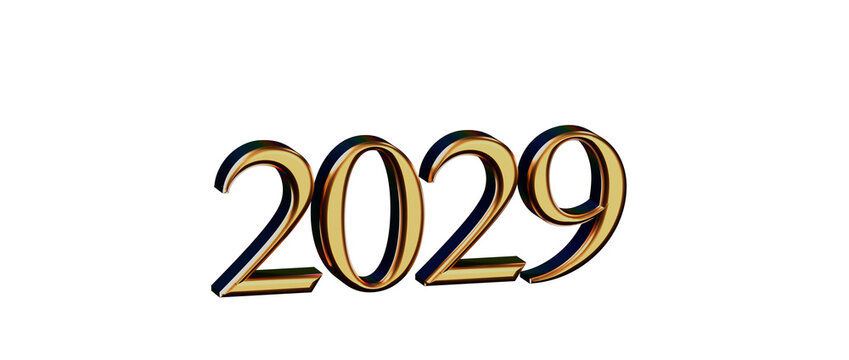 2029 year number in golden font on white background, future concept for design.