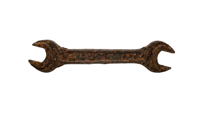Old rusty double openended wrench isolated on transparent background