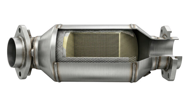 Cross section of a car catalytic converter isolated on transparent background