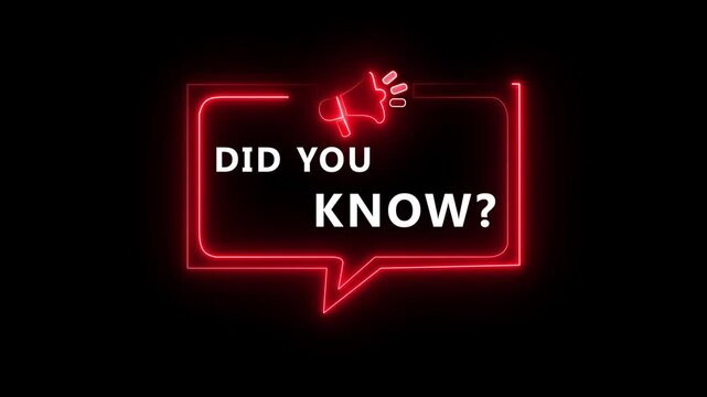 Vibrant red Neon Speech Bubble with Megaphone Icon Highlighting Key Facts and Announcements in a Modern Digital. motion graphic of &ldquo;Did You Know&rdquo; Information Concept. on a transparent background.