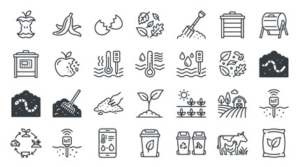 Fototapeta premium Organic waste composting and sustainable soil management icons