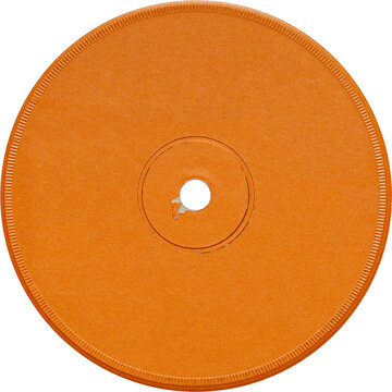 Vinyl vintage orange label, realistic photography, png isolated on transparent background for graphic design