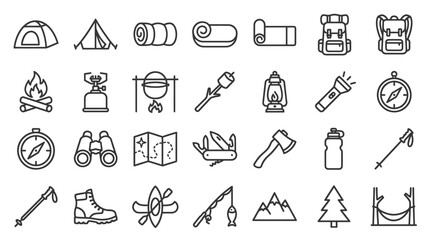 Fototapeta premium Outdoor camping and hiking adventure icons.