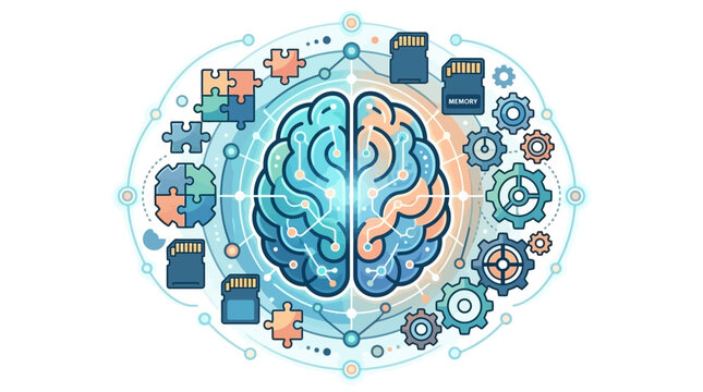 Digital brain concept with memory cards and circuitry