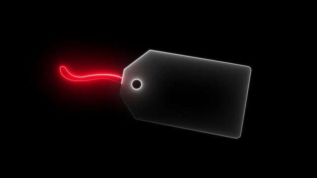 Isolated Blank Beige Price Tag. neon line price tag frame animation on black background.4k