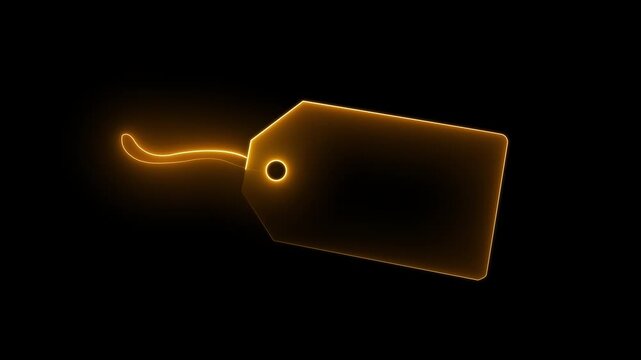 Isolated Blank Beige Price Tag. neon line price tag frame animation on black background.4k
