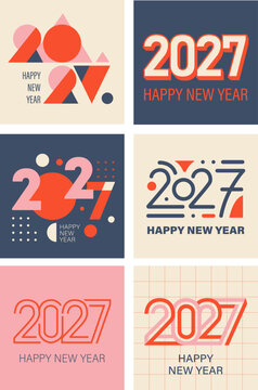 Minimalist 2027 Happy New Year Typography Logo Set