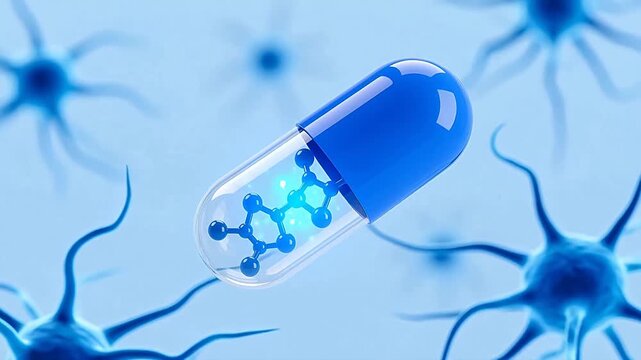 Blue capsule with molecule pattern