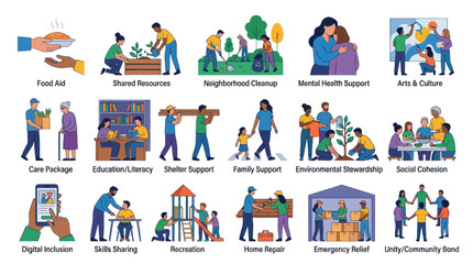 Fototapeta premium Flat Illustration of Community Support Activities for Social Services and Nonprofits