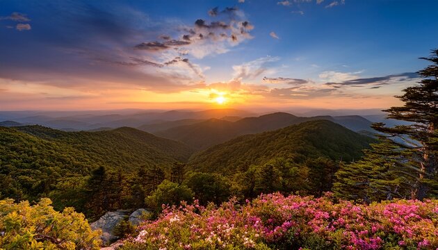 Summer Sunset Off The Blue Ridge Parkway At The Flat Rock Overlook