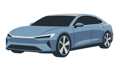 Naklejka premium Modern electric sedan car with aerodynamic design and minimalist body lines shown from a three-quarter angle in a flat style automotive transport concept