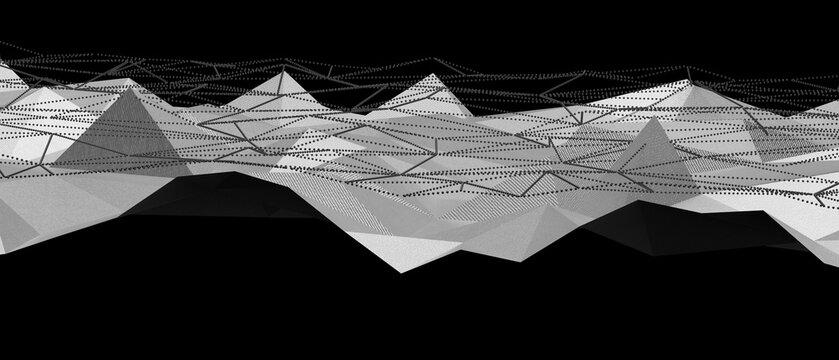 Geometric digital terrain with connecting lines and points representing data