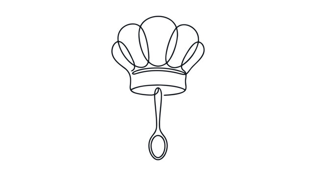 A chef hat and spoon line drawing for the concept of culinary art and cooking.