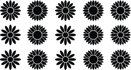 Obraz premium Set of minimalist black flower icons simple flat vector design elements for web and mobile apps isolated on a white background