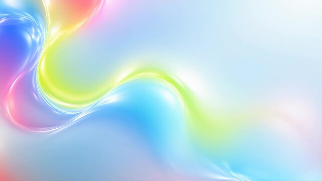 Iridescent liquid flowing in waves. Abstract holographic form morphing with neon colors. Digital art background featuring smooth glossy curves and fluid motion