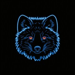 Fototapeta premium An arctic fox face features large ears and bright eyes in neon colors with a dark background highlighting its design and expression