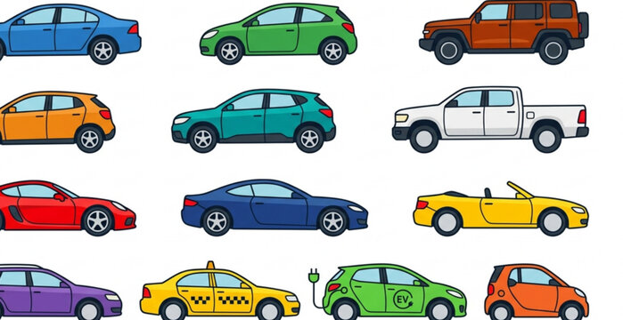 Cars Flat Vector Illustration Collection Icon Set
