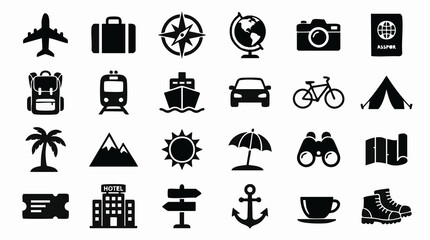 Fototapeta premium Travel and Tourism Icons Set - Vacation, Adventure, and Transport Symbols