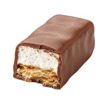 Chocolate Covered Marshmallow and Wafer Candy Bar with Bite