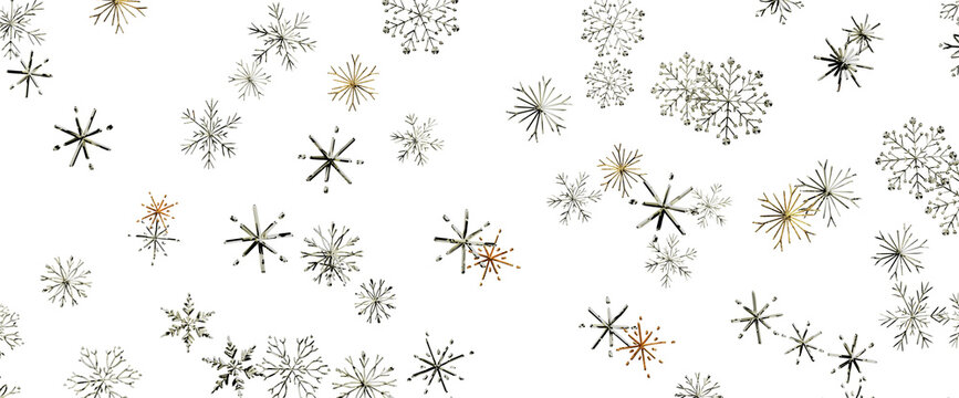 Abstract winter pattern with delicate snowflakes in various sizes and colors
