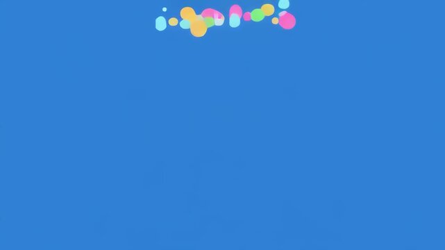 Confetti particles drift across a vibrant blue background during a festive celebration with subtle camera zoom