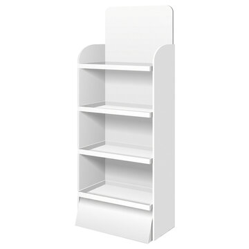 Blank White Cardboard Floor Display Stand with Curved Header Mockup