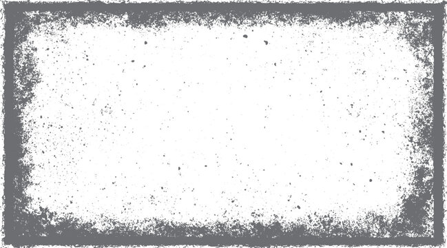 Grey distressed grunge border with scattered speckles on white background frame texture