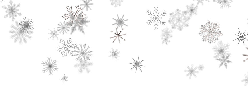 abstract winter snowflakes falling down against a white background