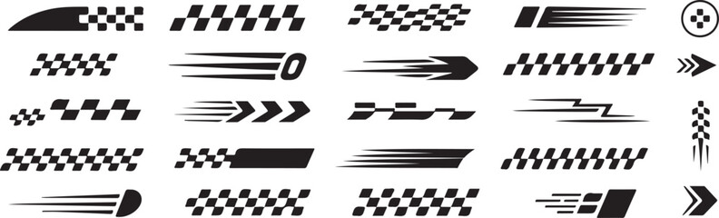 racing checkered flag and speed lines vector set for branding © AIcon Vector
