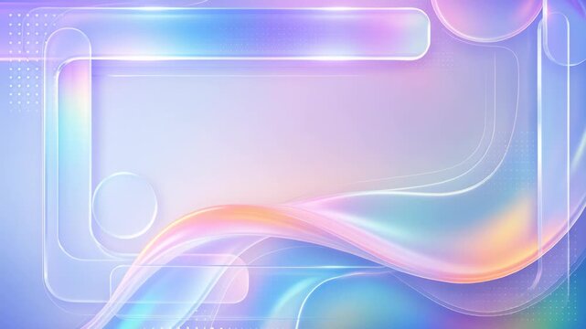 Abstract holographic background with glass and liquid shapes. Fluid translucent forms with geometric frames for modern digital art and futuristic design concept